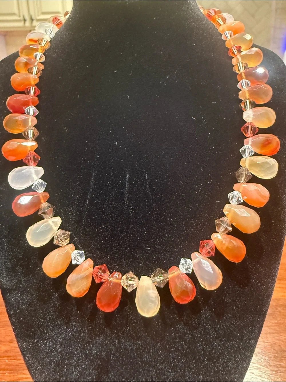 Carnelian Agate Briolette Statement Necklace Crystal Beaded